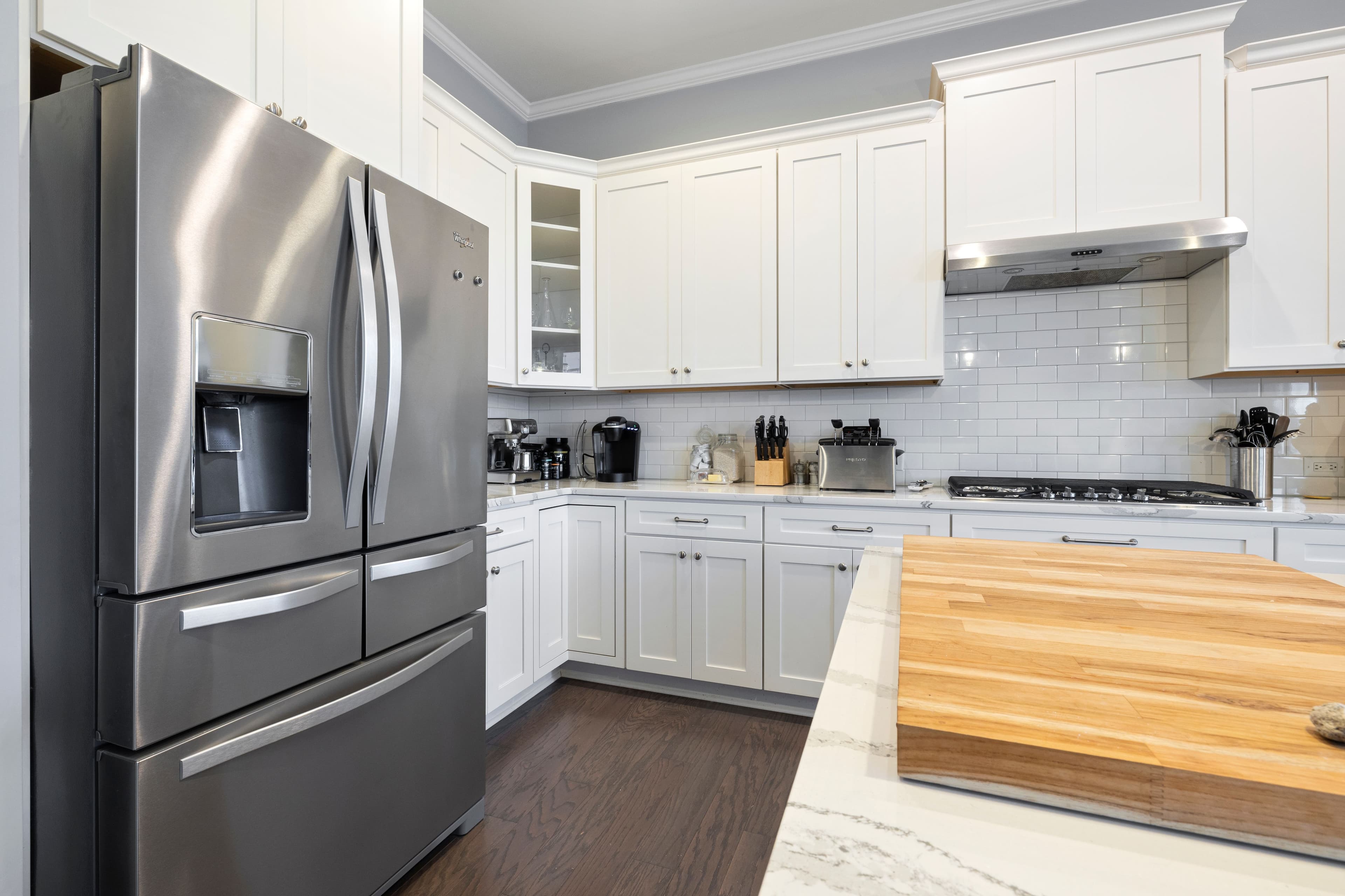 Modern Florida kitchen with stainless steel refrigerator and appliances