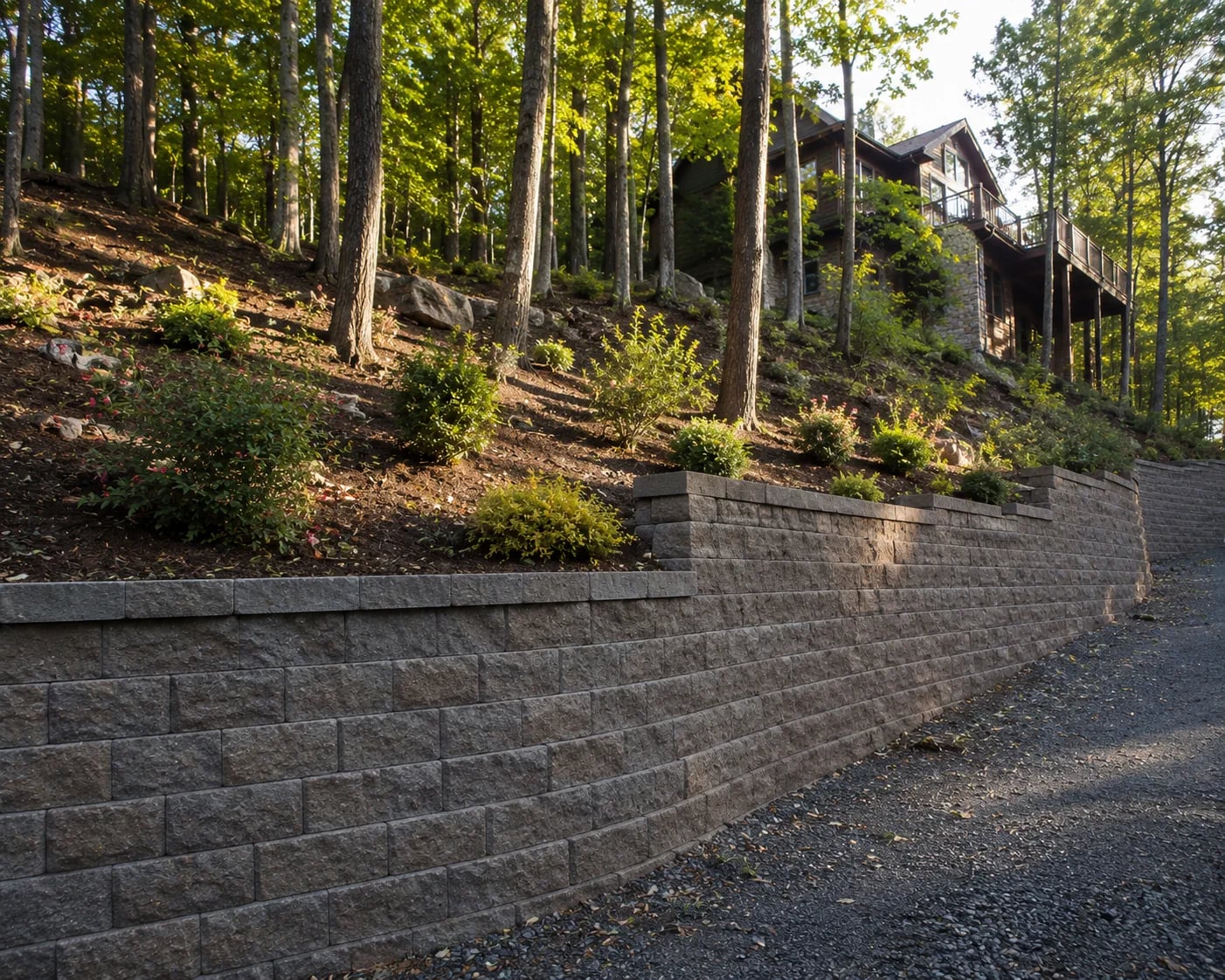 Segmental concrete retaining wall — Lehigh Valley backyard